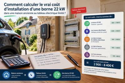 Comment calculer le vrai coût d'installation d'une borne 22 kW dans une maison ancienne au tableau électrique limité